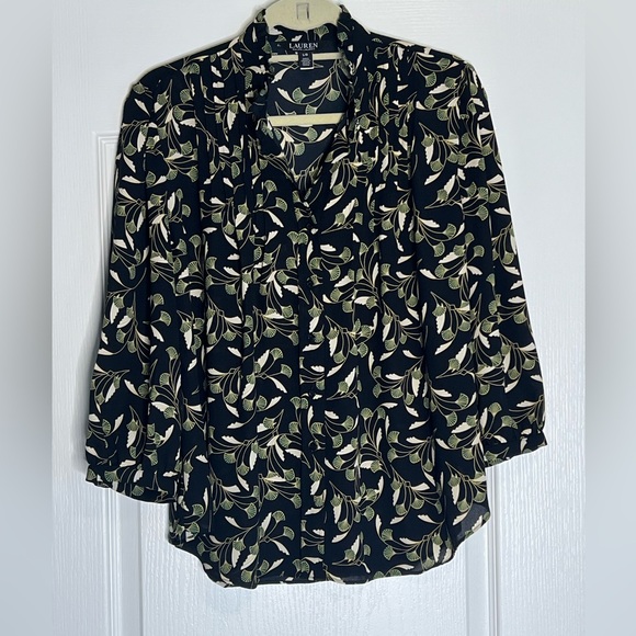 Ralph Lauren Gorgette Blouson-Sleeve Ginko Leaf Print Blouse - Picture 9 of 12